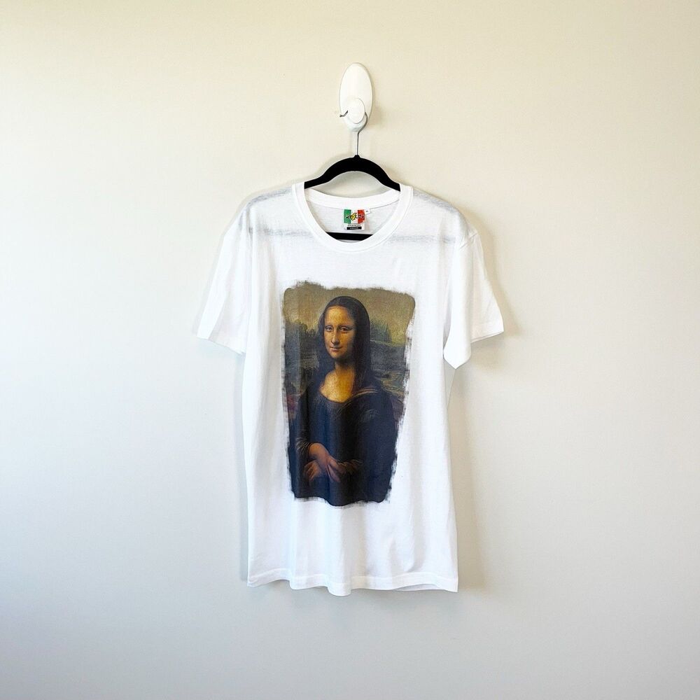 Mona Lisa Graphic T-Shirt Crew Neck Short Sleeve White Women's Size L/XL